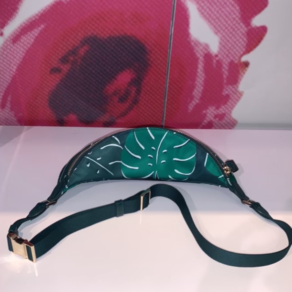 ♠️ 🍃 kate spade Chelsea Monstera Leaves Print Nylon Belt Bag Fanny Pack, Green - Picture 4 of 10